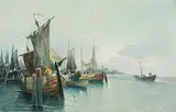 Fischerboote in der Nähe von Harlingen (Holland) by Karl Kaufmann, 1890, oil on canvas, offered Jun 2019