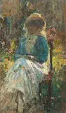 Frau im Garten sitzend by Alessandro Lupo, 1910, oil on paper, offered Jun 2019