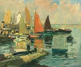 Ansicht eines französischen Hafens by Paul Emile Lecompte, oil on canvas, sold Jun 2019