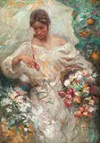 Junge Dame mit Sonnenschirm und Blumen by Jose Royo, oil on canvas, sold Jun 2019