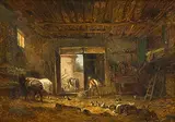 Im Stall by Charles Jacque, oil on canvas, sold Jun 2019
