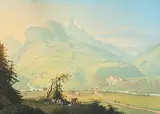 Zugeschrieben Weissbad mit Blick gegen den Alpstein mit Ebenalp by Johann Heinrich Bleuler, watercolor, sold Jun 2019