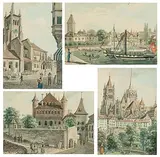 Lausanne: Die St. Franziscus Kirche und das Kaufhaus by David Alois Schmid, watercolor, offered Jun 2019