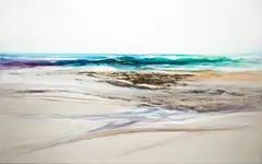 Peaceful Coastline by Dennis Nagatani, 1995, oil on canvas, sold May 2023