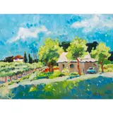 Farm with Water Tower by Pamela Glover, oil on canvas, sold May 2023