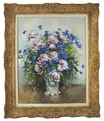 floral still life by Jean-Dominique Van Caulaert, oil on canvas, sold Feb 2026