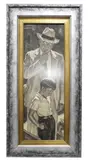 illustration of man and child by George Brehm, gouache or watercolor on cardboard, sold Feb 2026