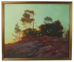landscape by Randal Dutra, oil on canvas, sold Mar 2026