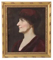 portrait of woman in hat by Frederick Andrew Bosley, oil on canvas, sold Mar 2026