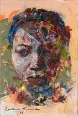 Portrait of a Woman by Restone Maambo, oil and pastel on canvas, sold Mar 2025