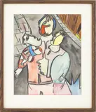 Abstract Figures by Albert Louden, 1988, Mixed Media on Paper, sold Nov 2024