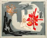 Abstract Composition by Harold Laynor, Oil on Board, sold Nov 2024
