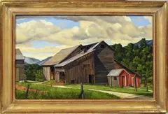 The Weathered Barn by Luigi Lucioni, oil on canvas, sold Sep 2020