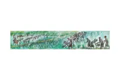 Rice farmers 20th Century Acrylic on canvas, mounted in a wood frame Signed to lower left 45.7cm high, 242cm wide by Mg Yin Tun, Acrylic on canvas, mounted in a wood frame, offered May 2023