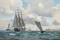 Danish and American ships off Kronberg by Christian Blache, oil, offered Dec 2021