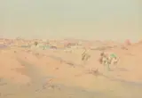 Desert landscape with figuresWatercolourSigned and dated 1910 (lower left)37 x 54.5cm (14½ x 21¼ in.)Condition Report: The colours are a little down and faded by Robert Talbot Kelly, 1910, watercolor, sold Dec 2021
