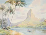 View of Mount Tohiea from Opunohu Bay by William Alister Macdonald, watercolor, sold Dec 2021