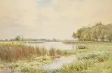 River landscape at Holywell by Harold Sutton Palmer, watercolor, sold Dec 2021