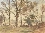 Trees near Well Wood by Oliver Hall, Wood, Oil on canvas, offered Dec 2021