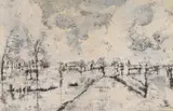 Wet landscape Mixed media on board 36 x 54cm (14 x 21¼ in.) by Clare Stephens, Mixed media on board, offered Dec 2021