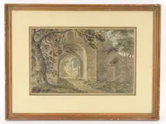 Gateway of Roos Castle by Amos Green, Watercolour and ink, sold Dec 2021