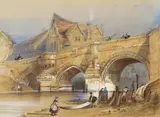 Figures beside a river by Thomas Colman Dibdin, 1842, Watercolour, heightened with white, offered Dec 2021