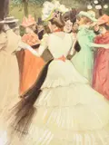Minartz (French 1870-1944) The garden party Pastel and watercolour Signed (lower left) 38 x 28cm (14¾ x 11 in.) by Antoine Guillaume, Pastel and watercolour, offered Dec 2021