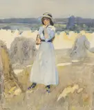 Young Woman in a Hayfield Watercolour Signed and dated 1914 (lower left) 27 x 23cm (10½ x 9 in.) by Robert Austin, 1914, Watercolour, offered Dec 2021