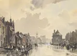 After a shower- view of Faversham by Rowland Hilder, Watercolour, offered Dec 2021