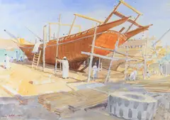 Dhow Yard by Lucy Willis, 1992, Watercolour, sold Dec 2021