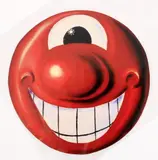 Red Smiley Face Offset lithograph sticker, printed in colours, 2014 20 x 20cm (7¾ x 7¾ in.) Unframed Edition of 50 by Kenny Scharf, Offset lithograph sticker, printed in colours, offered Dec 2021