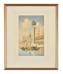 'gondoliers before st mark's square' by Umberto Ongania, watercolor, sold Dec 2021