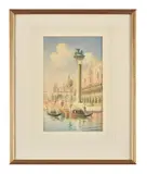 'gondoliers before st mark's square' by Umberto Ongania, watercolor, sold Dec 2021