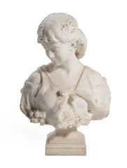 SPRINGTIMELATE 19TH/EARLY 20TH CENTURYProbably Carrara marble by Hippolyte Moreau, sculpture, sold Dec 2021
