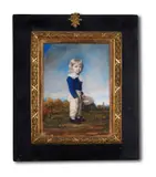 A portrait of master douglas in a blue jacket by Y John Hazlitt, watercolor, sold Nov 2021