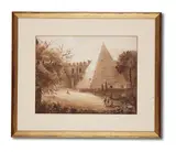 Tomb of caicus cestus, rome by Lady Sitwell, ink and wash, sold Nov 2021