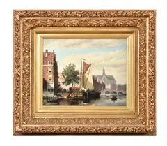 A Dutch canal scene by Johannes Frederik Hulk, Oil on panel, sold Oct 2021