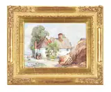 Haystacks by the Farm House at Houghton near St by William Watt Milne, Oil on canvas board, sold Oct 2021