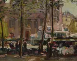 The Flower Market, St by Alexander Jamieson, 1906, Oil on board, sold Oct 2021