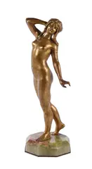 An Art Deco gilt bronze figure of a female nude by Dominique Alonzo, bronze, sold Oct 2021