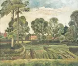 Village landscape by Kathleen Tyson, oil, sold Oct 2021
