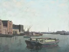 River Thames from Tower Bridge by Harold Workman, oil, sold Oct 2021
