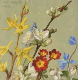 Mixed spring flowers by Eliot Hodgkin, oil, sold Oct 2021