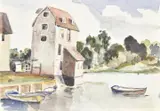 Tide Mill by Elwin Hawthorne, 1935, oil, sold Oct 2021