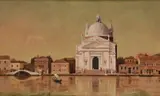 Venetian scene with church and gondolaOil canvas laid to boardSigned and dated 1990-1992 (to sign on house)69 x 110cm (27 x 43¼ in.) by Raymond Skipp, 1990, oil, sold Oct 2021