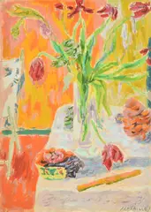 Nature morte aux tulipes by Jules Cavaillès, oil, sold Oct 2021