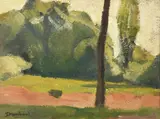 Landscape with tree by Jean Marchand, oil, sold Oct 2021