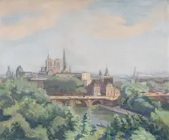 A view of the Seine with Notre Dame by Jean Marchand, oil, sold Oct 2021