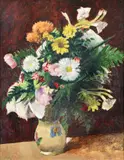 Still Life with Daisies and Chrysanthemums by Andor Basch, 1917, oil, offered Oct 2021