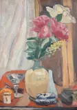 Still life with roses in a vase by Jacqueline Marval, oil, sold Oct 2021